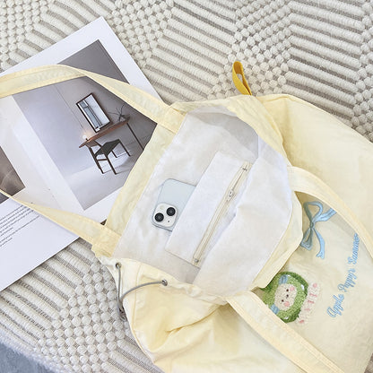 Embroidered Drawstring Tote Shoulder Bag