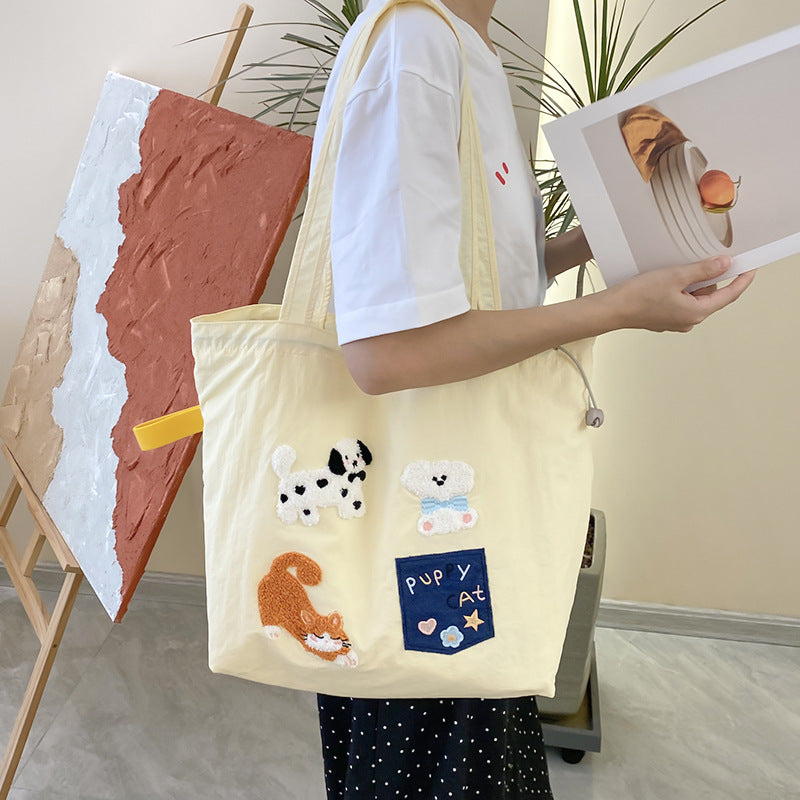 Embroidered Drawstring Tote Shoulder Bag