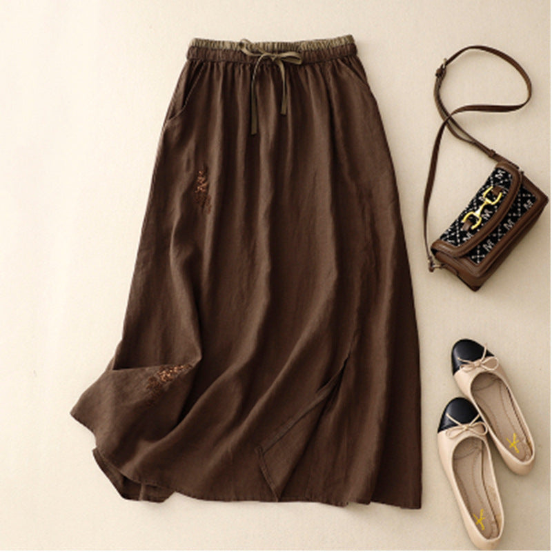 Embroidered Elastic Waist A-Line Skirt