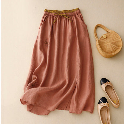 Embroidered Elastic Waist A-Line Skirt