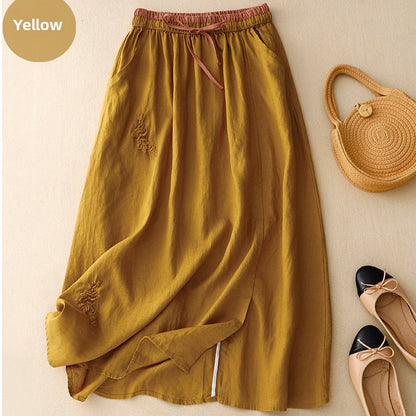 Embroidered Elastic Waist A-Line Skirt