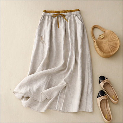 Embroidered Elastic Waist A-Line Skirt