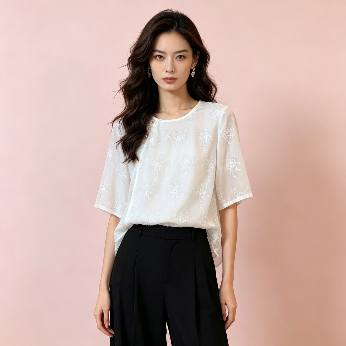 Embroidered Floral Cotton Shirt for Women
