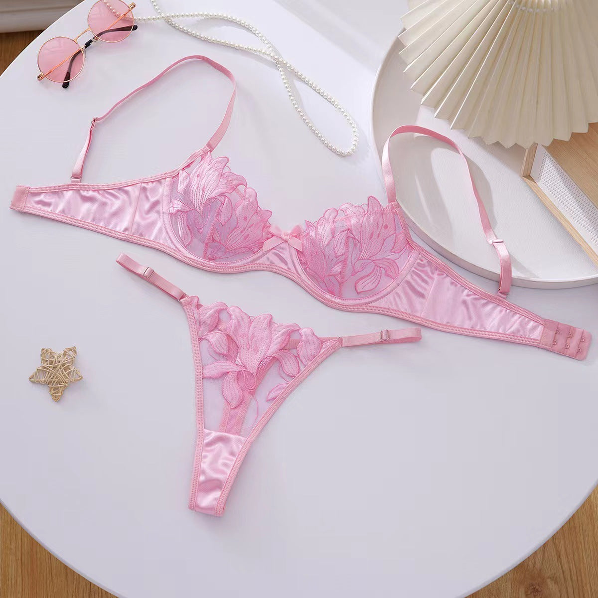Embroidered Floral Lingerie Set Bra and Thong
