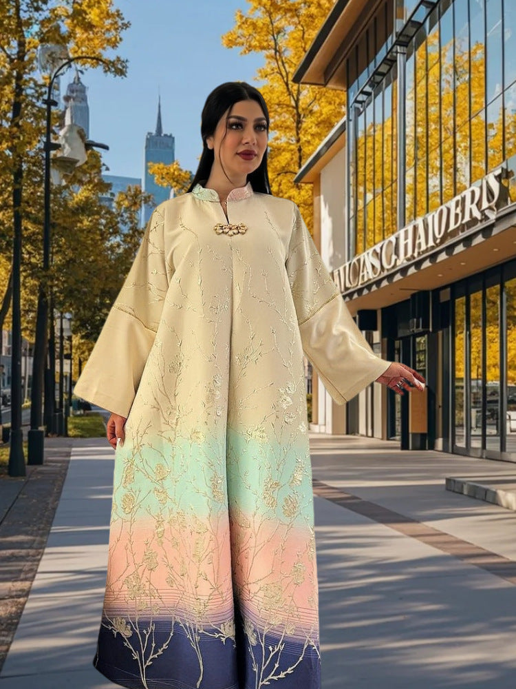 Embroidered gradient lady's long gown dress