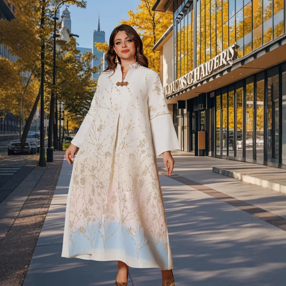 Embroidered gradient lady's long gown dress