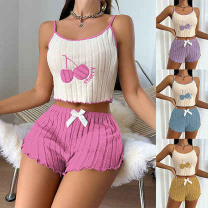 Embroidered halter top and shorts set