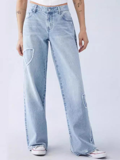 Embroidered High Waist Straight Leg Jeans