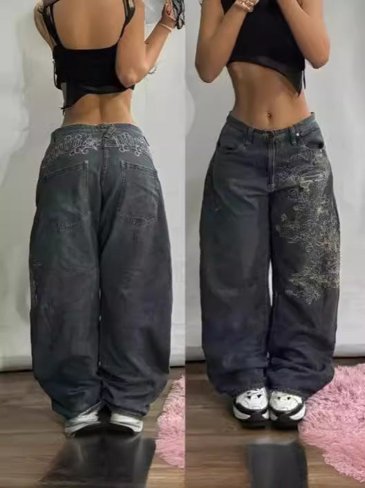Embroidered High-Waisted Denim Jeans