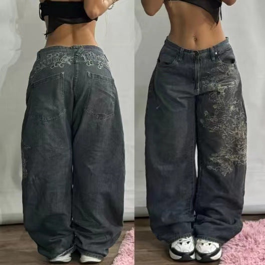 Embroidered High-Waisted Denim Jeans