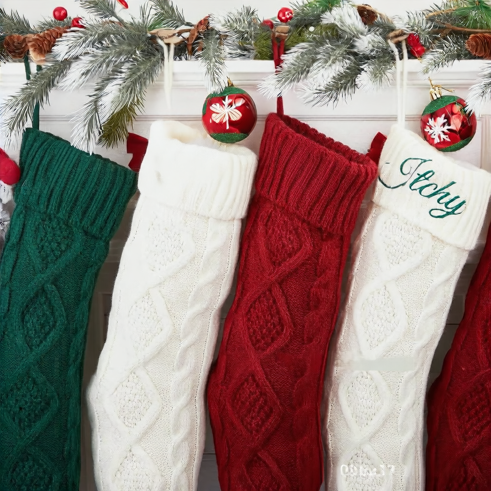 Embroidered Knit Christmas Stocking