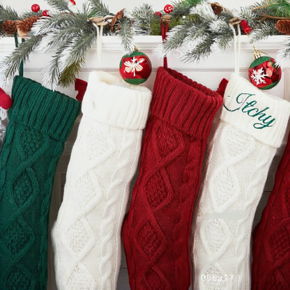 Embroidered Knit Christmas Stocking