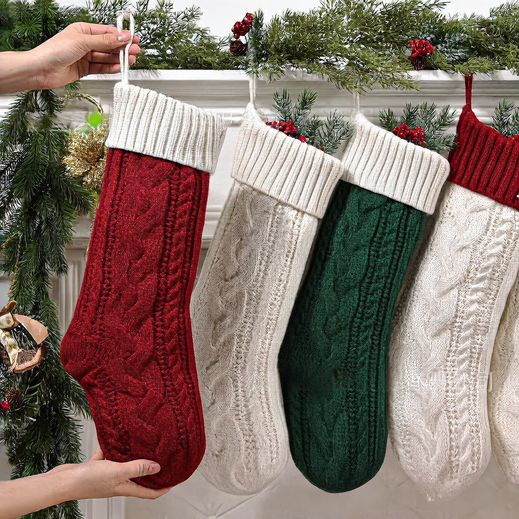 Embroidered Knit Christmas Stocking
