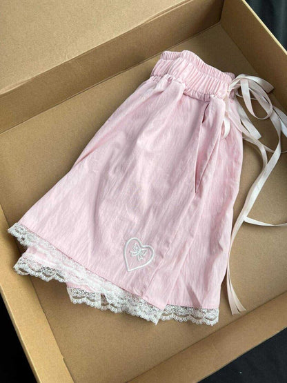 Embroidered Lace High Waist Casual Shorts