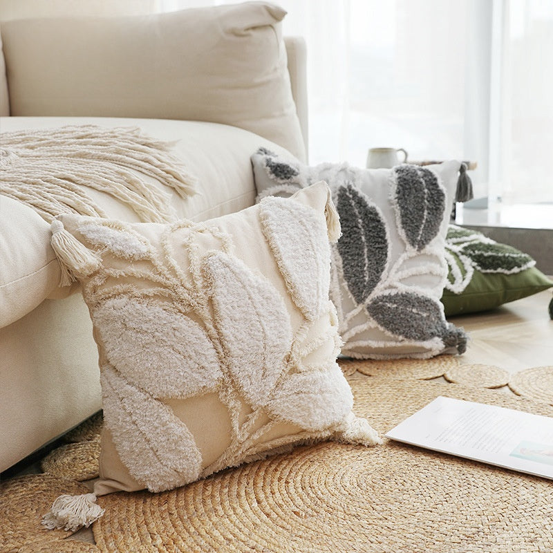 Embroidered leaves pillow case