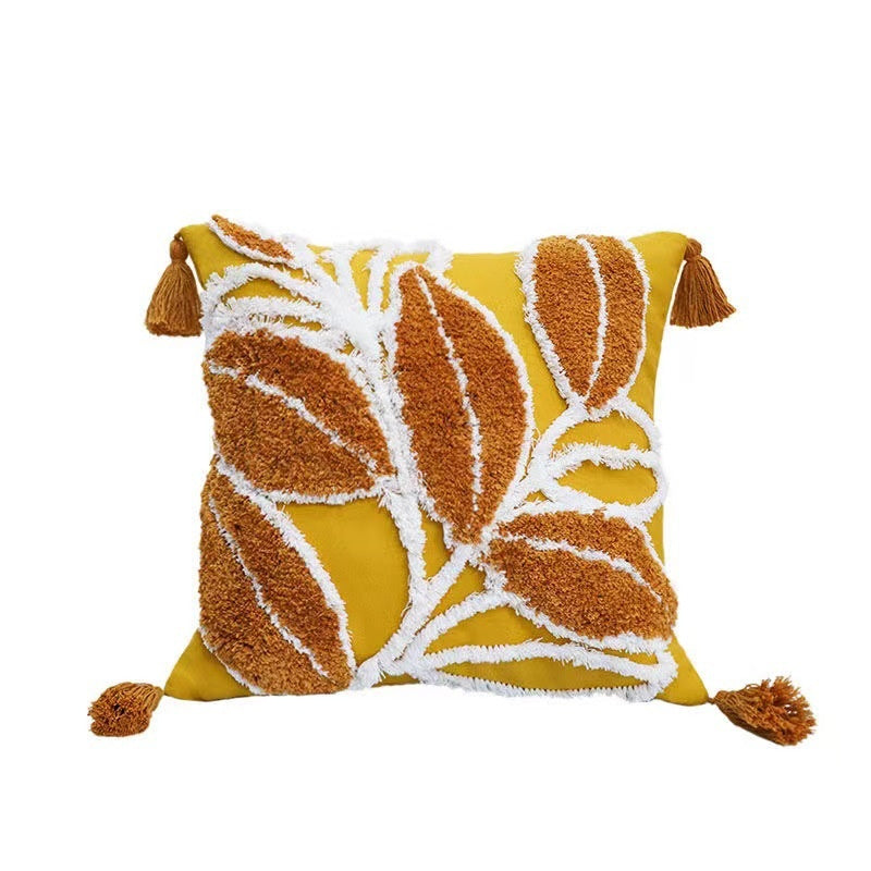 Embroidered leaves pillow case
