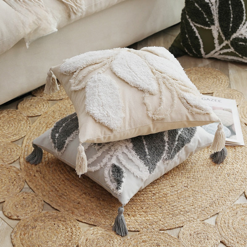 Embroidered leaves pillow case