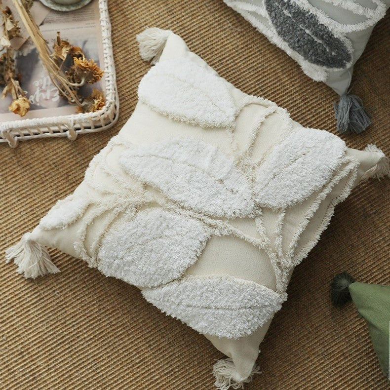 Embroidered leaves pillow case