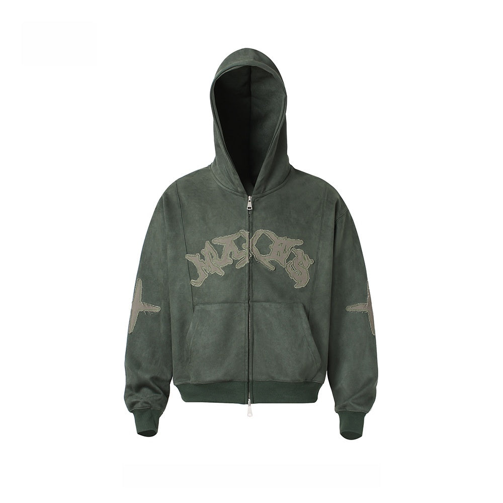 Embroidered Letter Fleece Hoodie