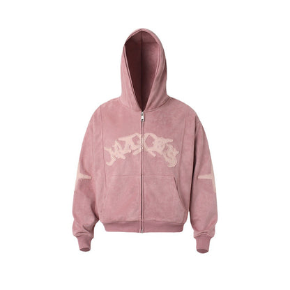 Embroidered Letter Fleece Hoodie