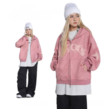 Embroidered Letter Fleece Hoodie
