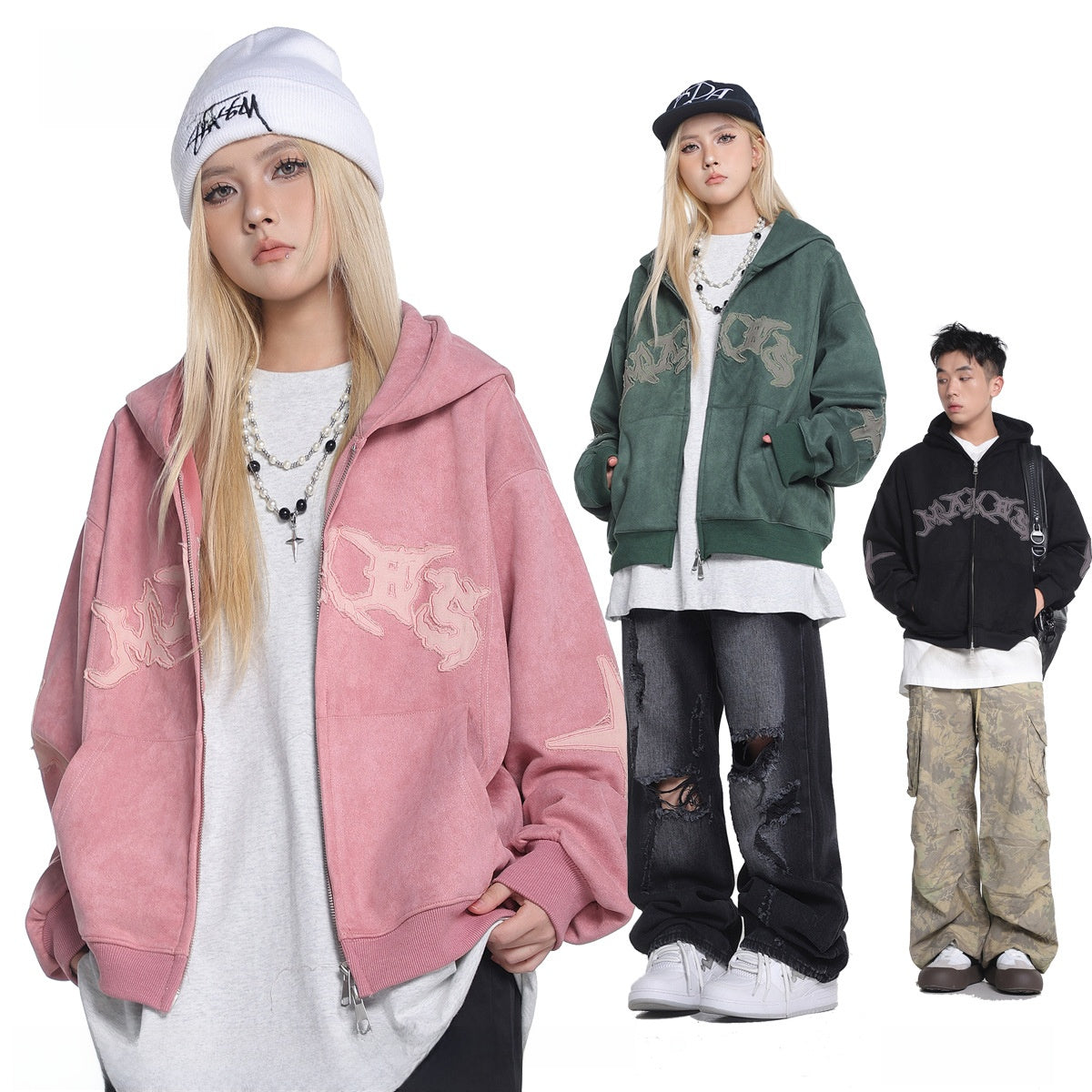 Embroidered Letter Fleece Hoodie
