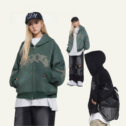 Embroidered Letter Fleece Hoodie