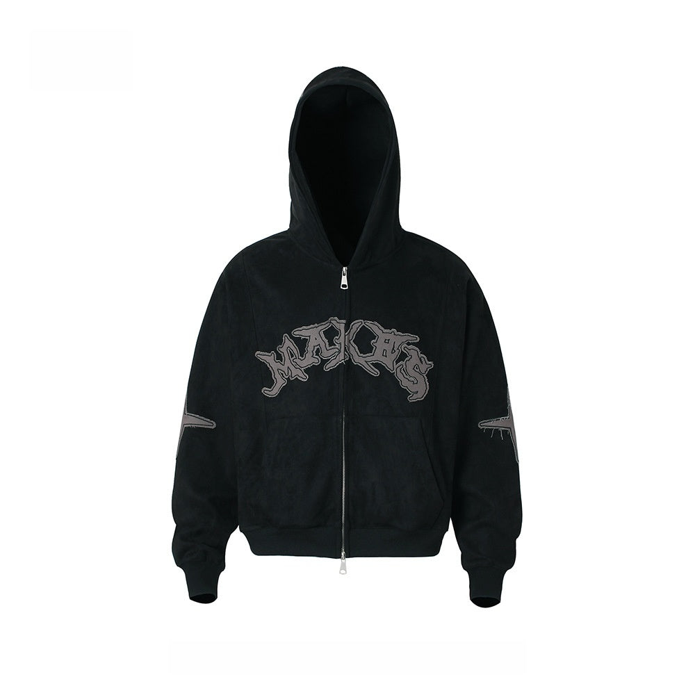 Embroidered Letter Fleece Hoodie