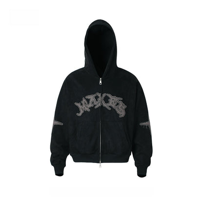 Embroidered Letter Fleece Hoodie
