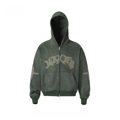 Embroidered Letter Fleece Hoodie