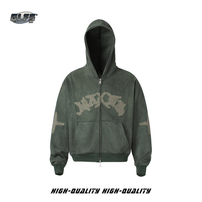 Embroidered Letter Hooded Sweatshirt
