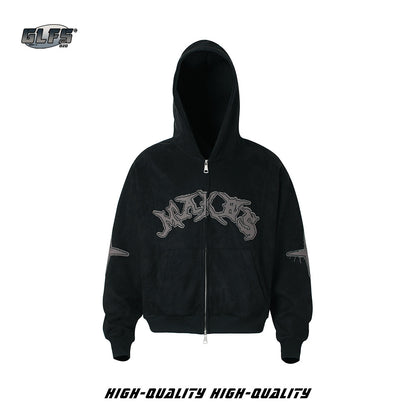 Embroidered Letter Hooded Sweatshirt