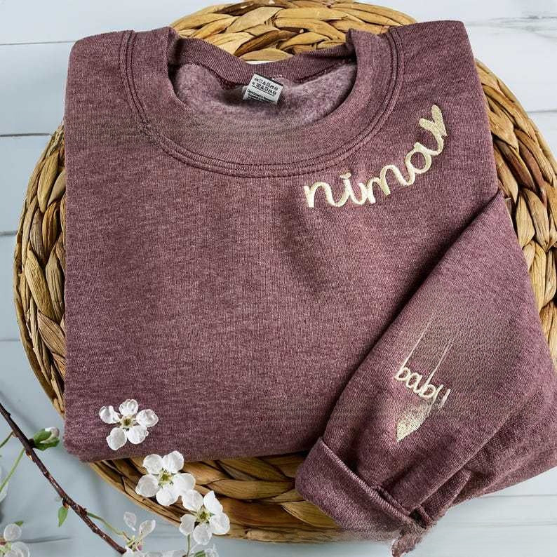 Embroidered Letter Round Neck Sweater