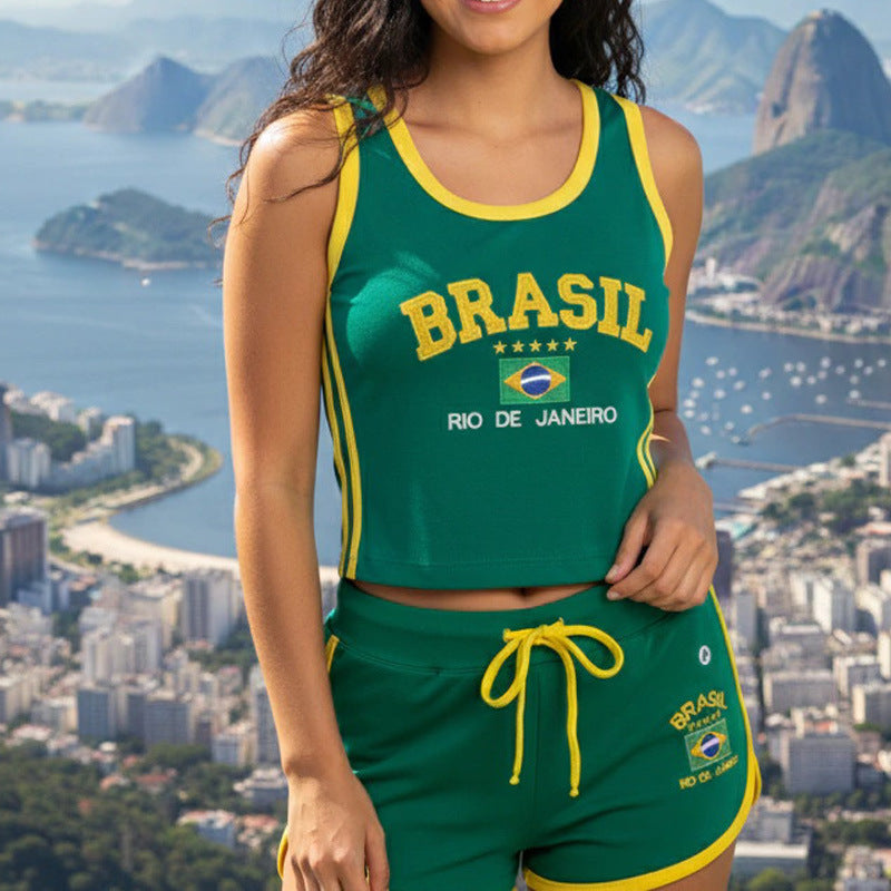 Embroidered Letter Summer Top and Shorts Set