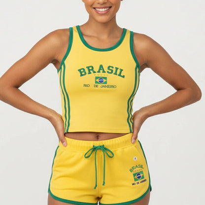 Embroidered Letter Summer Top and Shorts Set