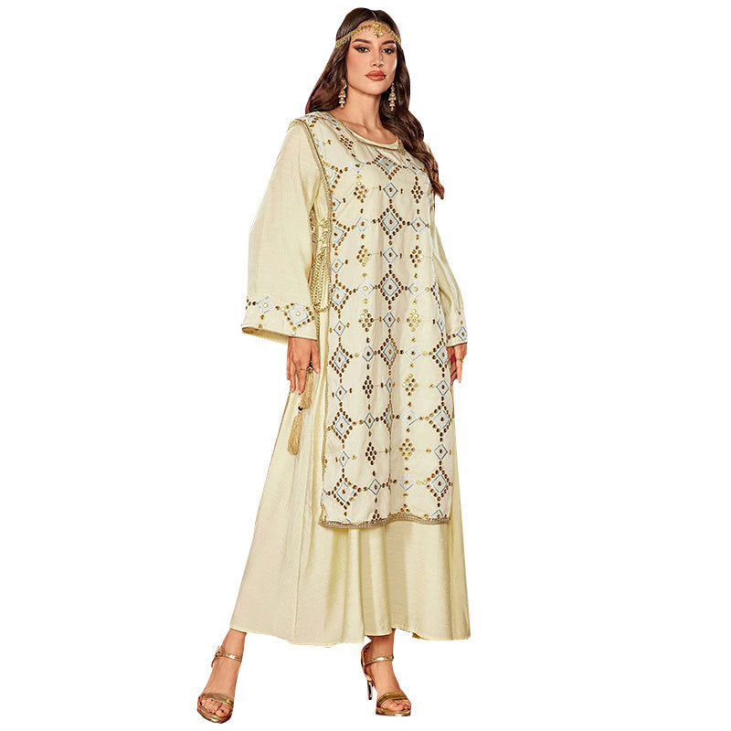 Embroidered Long Dress with Sequins