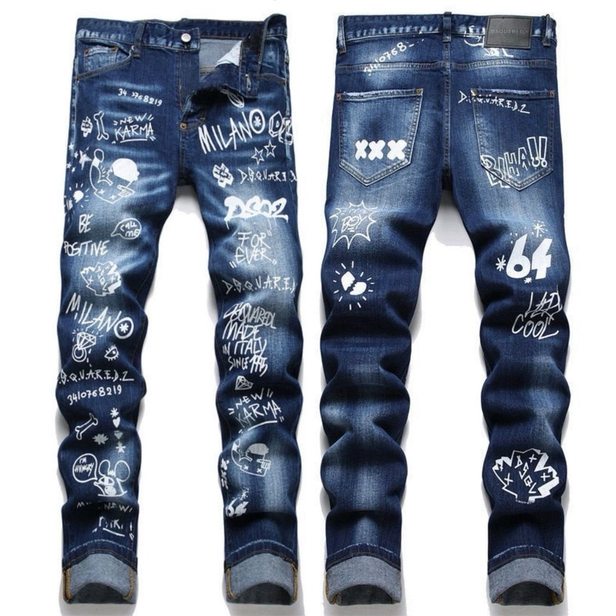 Embroidered Mens Ripped Stretch Denim Jeans