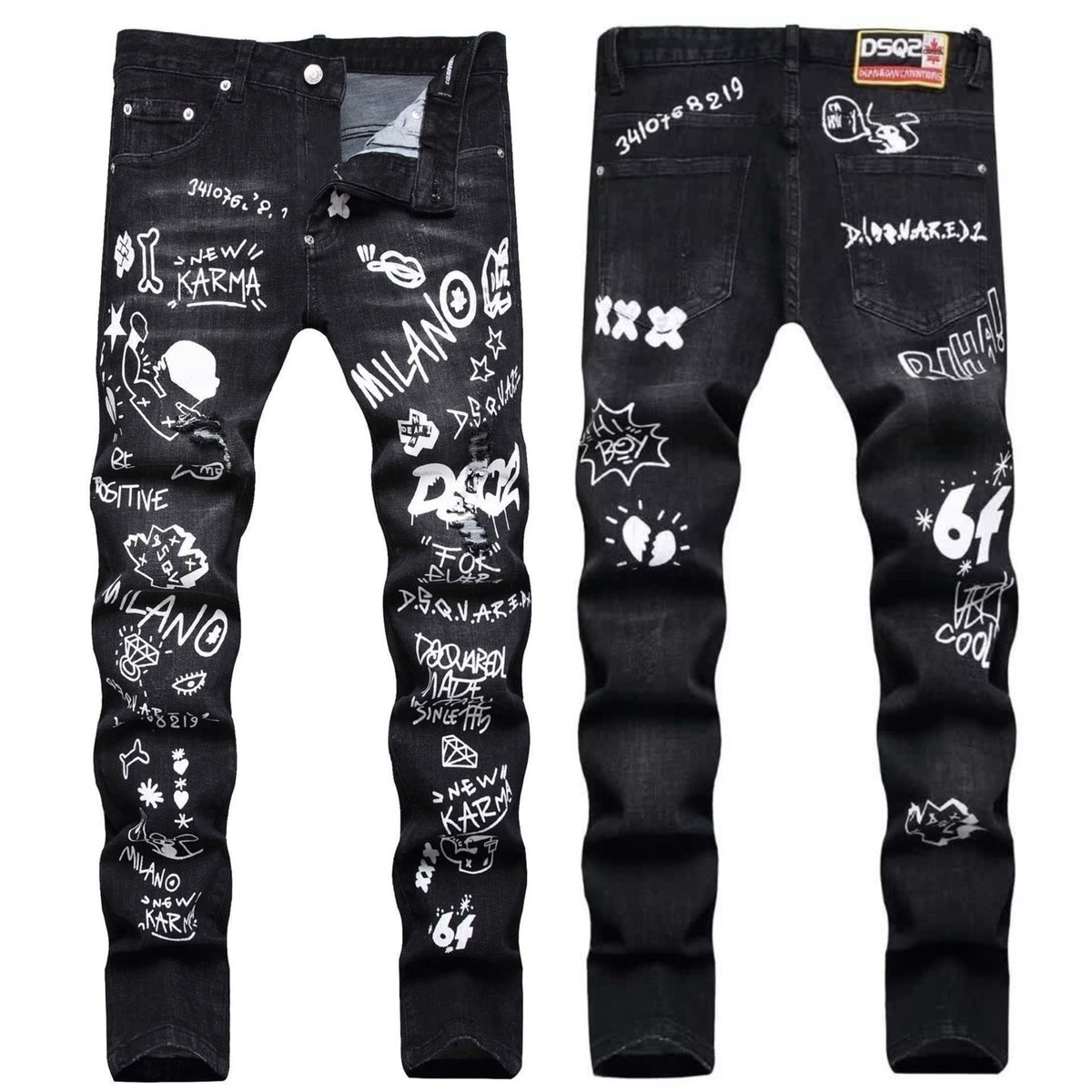Embroidered Mens Ripped Stretch Denim Jeans