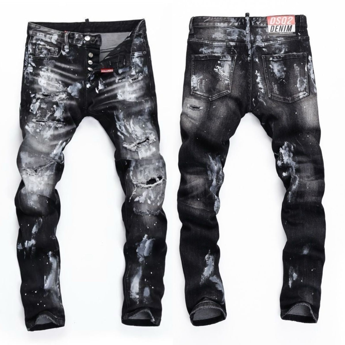 Embroidered Mens Ripped Stretch Denim Jeans