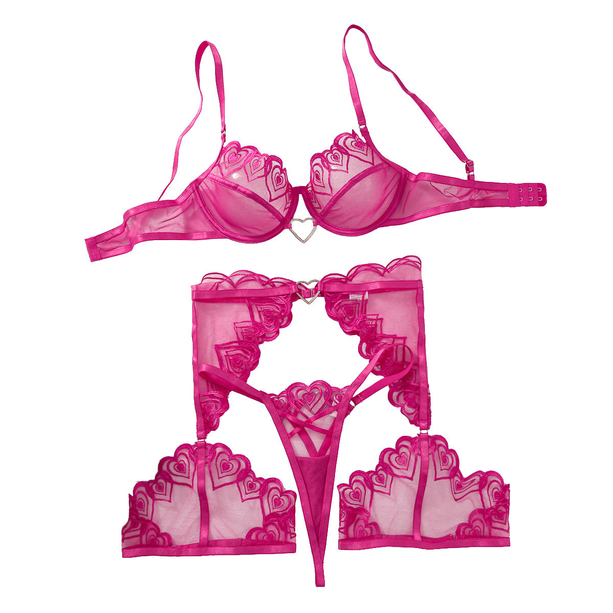 Embroidered netting sexy lingerie set