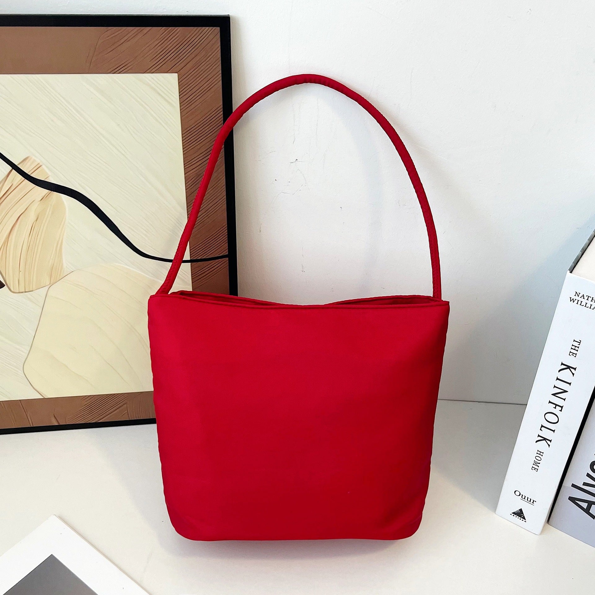 Embroidered Nylon Shoulder Bag