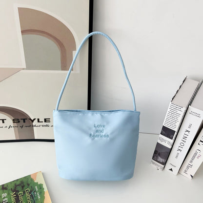 Embroidered Nylon Shoulder Bag