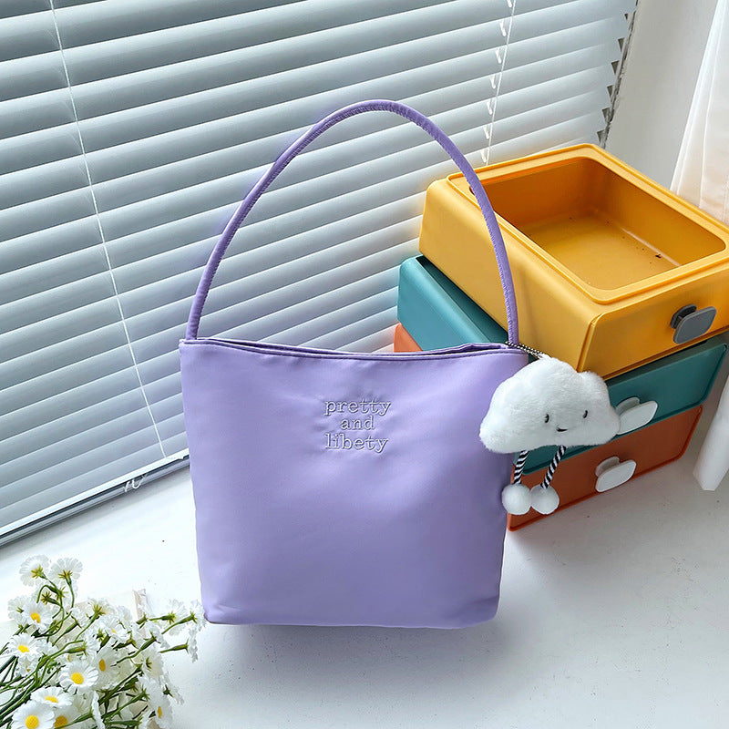 Embroidered Nylon Shoulder Bag
