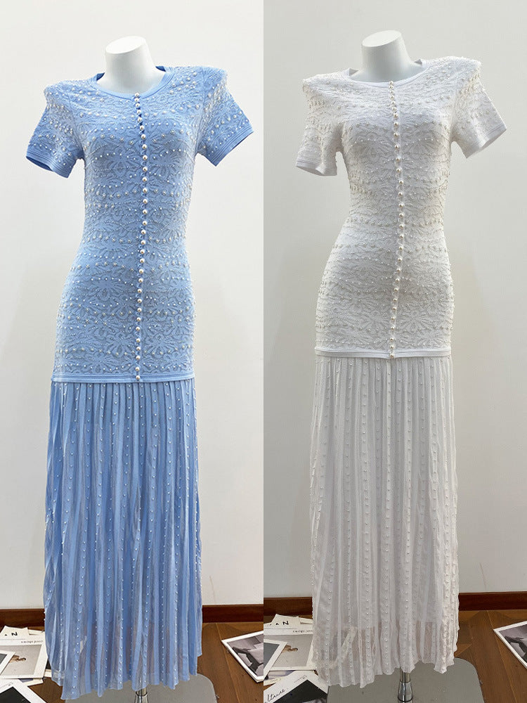 Embroidered Pearl Lace Knit Cardigan and Dress Set