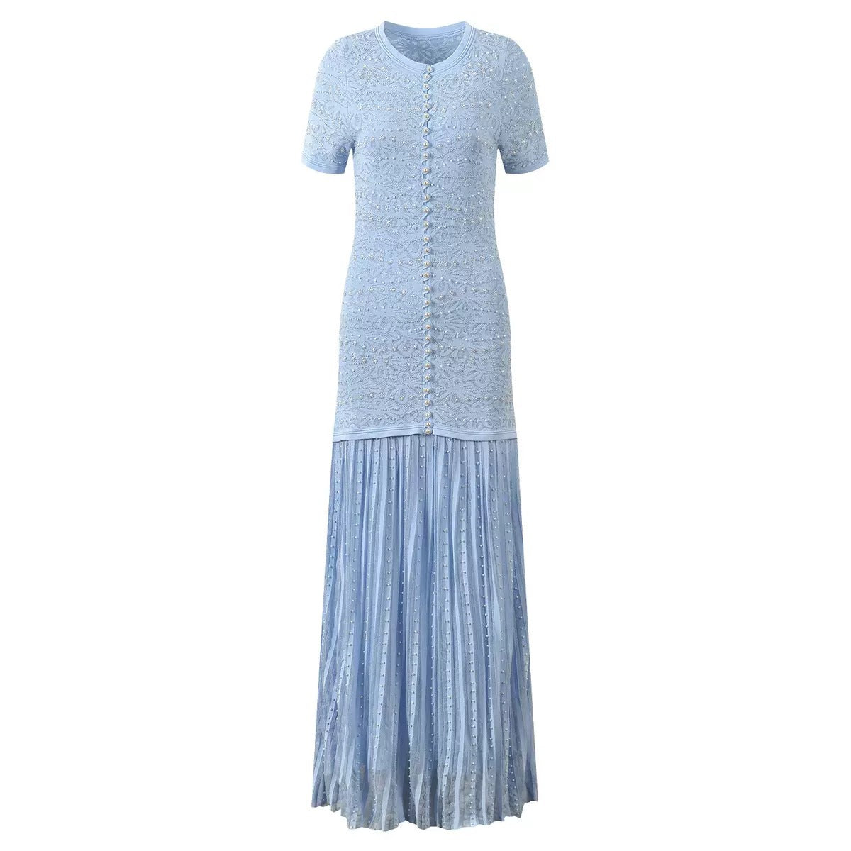 Embroidered Pearl Lace Knit Cardigan and Dress Set