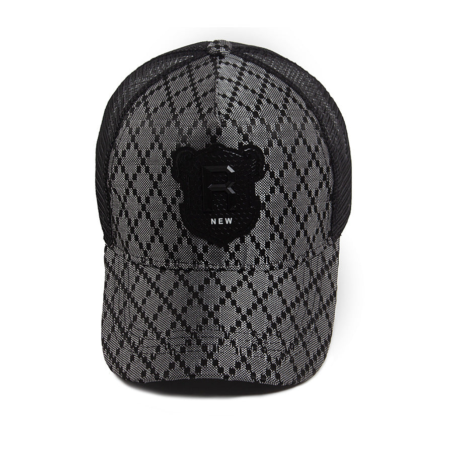 Embroidered Plaid Baseball Cap with Leather Label