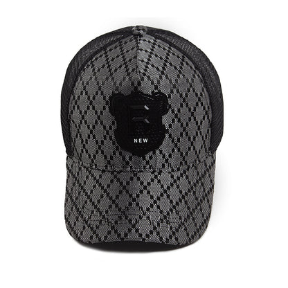 Embroidered Plaid Baseball Cap with Leather Label