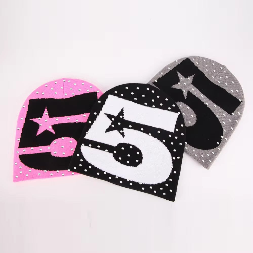 Embroidered Rhinestone Knitted Beanie