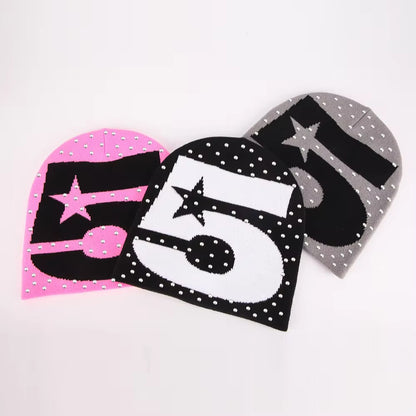 Embroidered Rhinestone Knitted Beanie