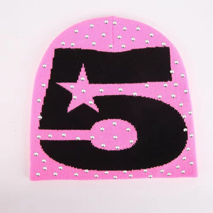Embroidered Rhinestone Knitted Beanie